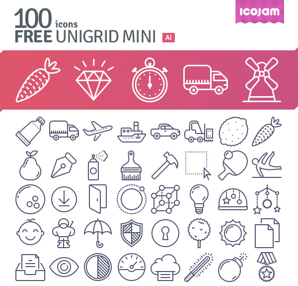 Unigrid: 100 Free Vector Icons from Icojam